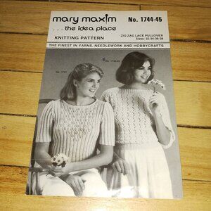 Mary Maxim Vintage Knitting Pattern No. 1744-45 Zig Zag Lace Pullover